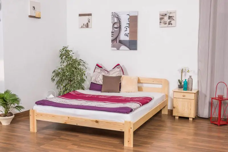 Teenage bed solid, natural pine wood A5, including slatted frame - Measurements 160 x 200 cm