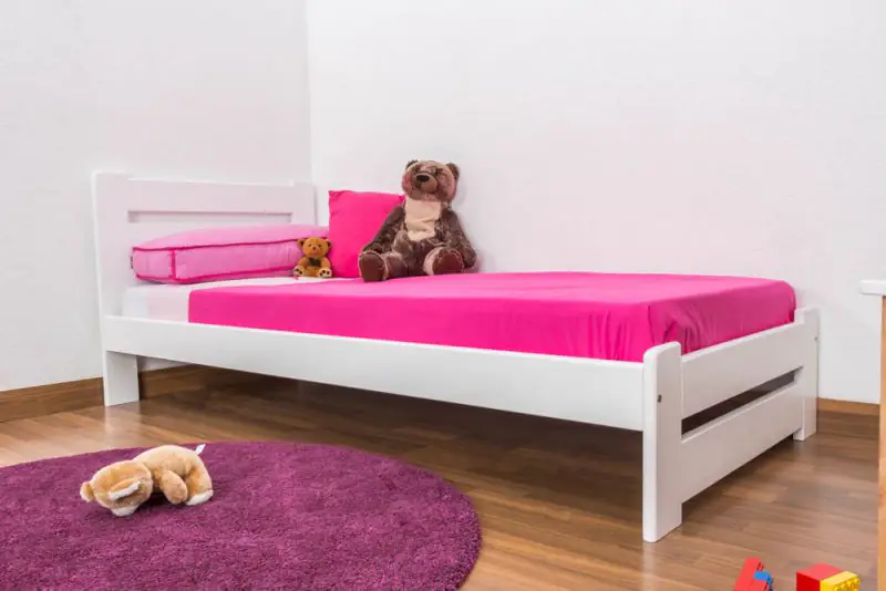 Children's bed / Youth bed A24, solid pine wood, white finish, incl. slatted frame - 90 x 200 cm 