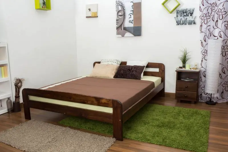 Double bed A6, solid pine wood, nut finish, incl. slatted frame - 160 x 200 cm 