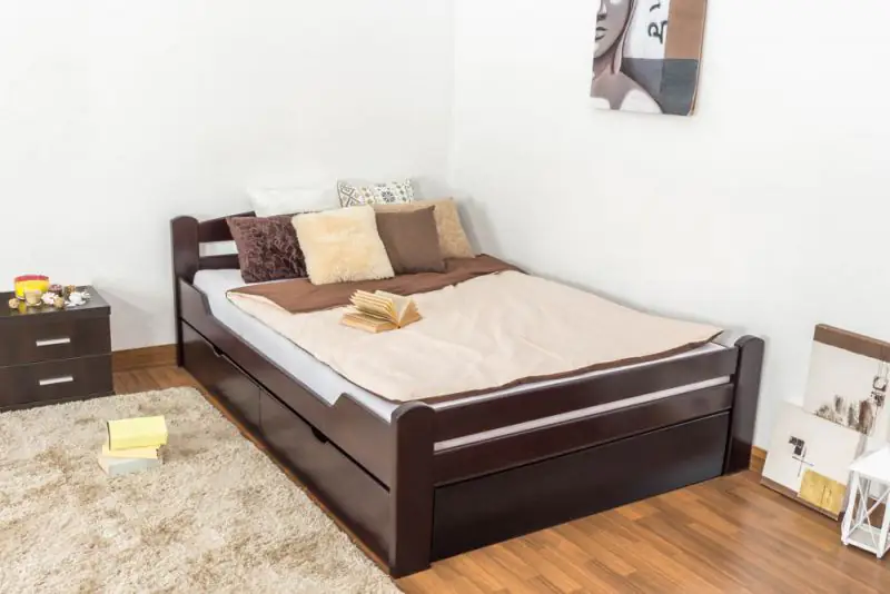 Youth bed "Easy Premium Line" K4 incl. 2 underbed drawers and 1 cover plate, solid beech wood, clearly varnished - 140 x 200 cm