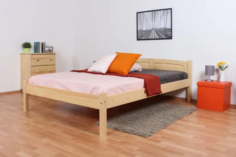Single bed / Guest bed 85A, solid pine wood, clear finish, incl. slatted bed frame - 140 x 200 cm