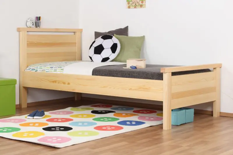 Children's bed / Youth bed 70B, solid pine wood, clear finish, incl. slatted bed frame - 90 x 200 cm