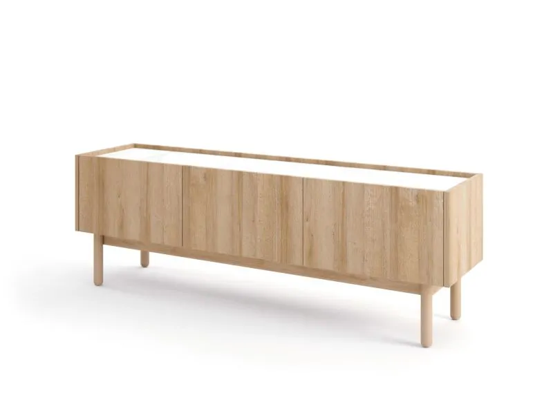 Modern TV Cabinet Ashford 01 | Oak Riviera & Marble Bianco | 48 x 144 x 37 cm | 3 Doors