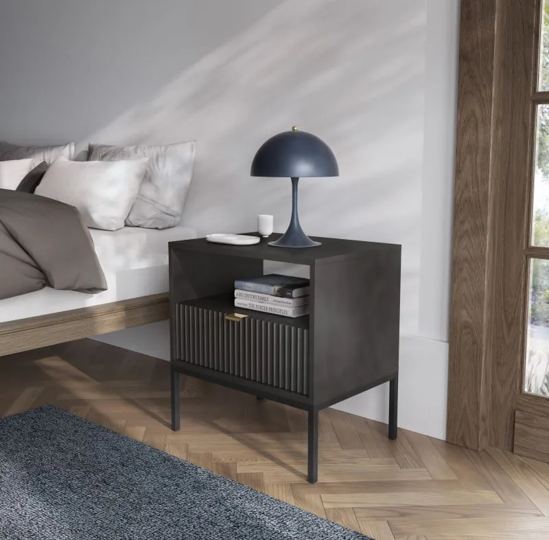 Bedside Chest of Drawers Worthing 44 | Black/Gold | 56 x 54 x 39 cm | Modern Luxury Storage