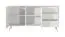 Chest of Drawers | Long Sideboard | White | 3 Drawers | 4 Compartments | Dimensions: 81 x 163 x 38 cm | Handles & Legs: Metal | 2 Doors | Slatted Design