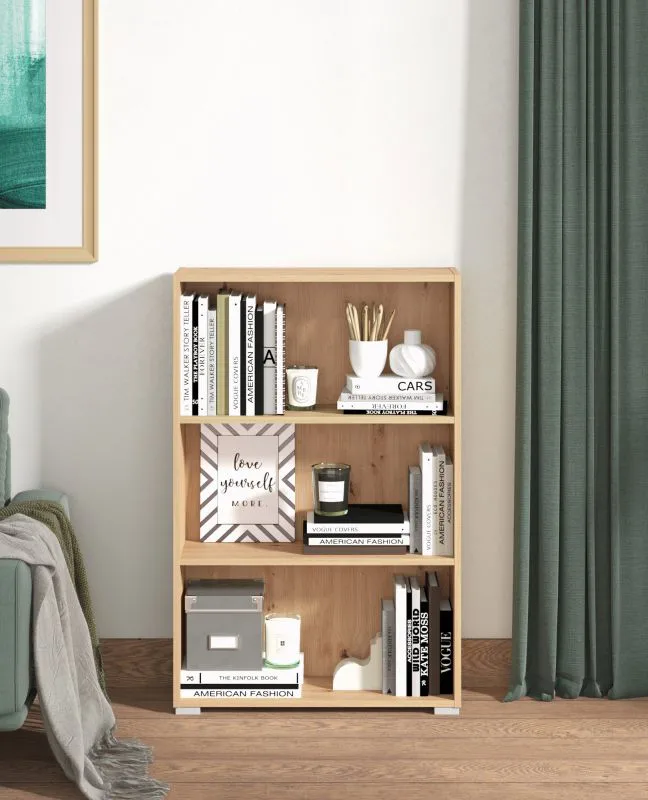 Knide 03 Shelf Bookcase | Artisan Oak Finish | Modern Design | 3 Compartments | 107.5 x 70 x 24.5 cm
