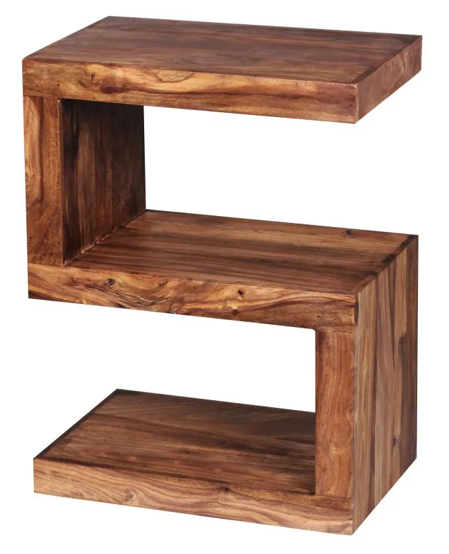 Solid Wood S-Shaped Side Table Apolo 177 | Sheesham Finish | 60 x 30 x 44 cm | Multi-Use Magazine Rack or Shelf
