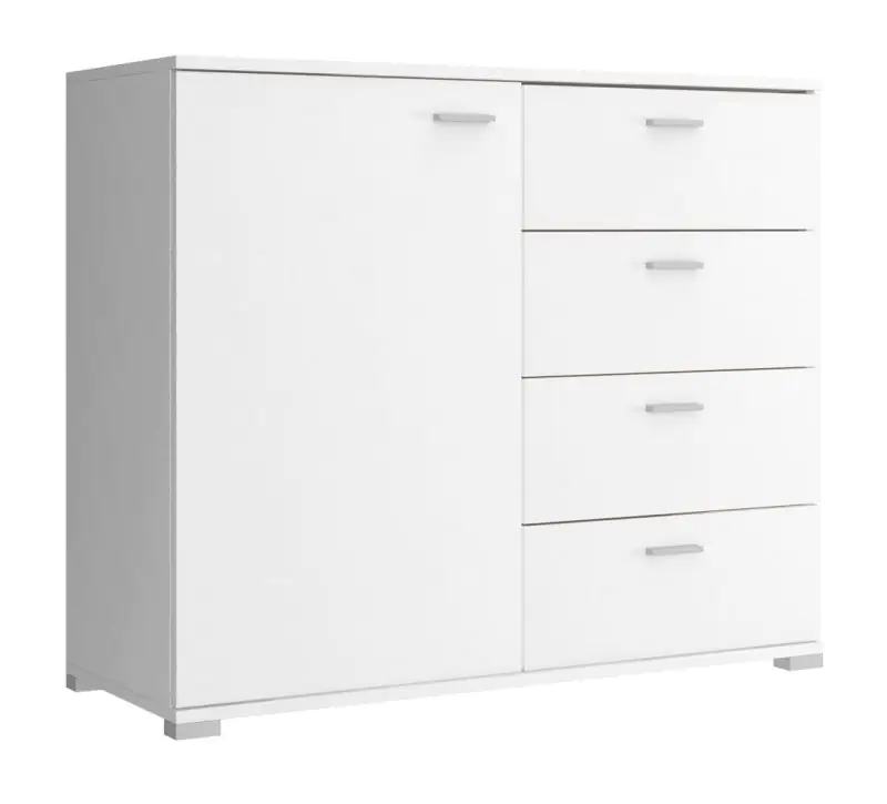 Elegant Chest of drawers with four drawers Lowestoft 04, Colour: White - Measurements: 85 x 100 x 40 cm (H x W x D).