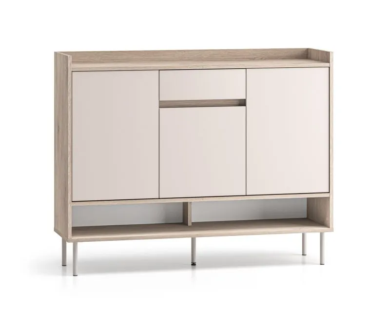 Chest of drawers | three doors | Dimensions: 120 x 34 x 95 cm | Sideboard | Cremona Oak / Cashmere | Soft-close mechanism | 1 drawer | 9 compartments | for the entryway