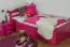 Single bed "Easy Premium Line" K1/2h incl. trundle bed frame and cover plates, solid beech wood, pink - 90 x 200 cm 