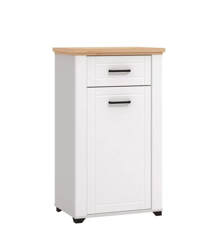 Shoe Cabinet with Drawer Banat 21 | Artisan Oak & White Matt | 3 Compartments | 105 x 60.5 x 41 cm | Black Handles & Legs