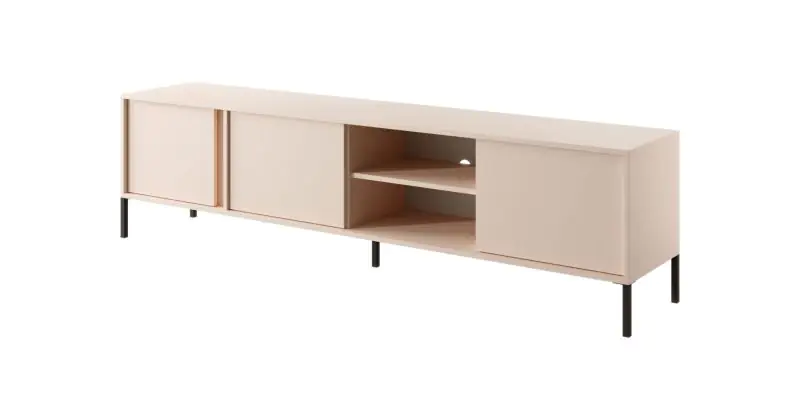 TV cabinet with ample storage space Zaghouan 09, color: Beige - Dimensions: 53.5 x 202.9 x 39.5 cm (H x W x D)