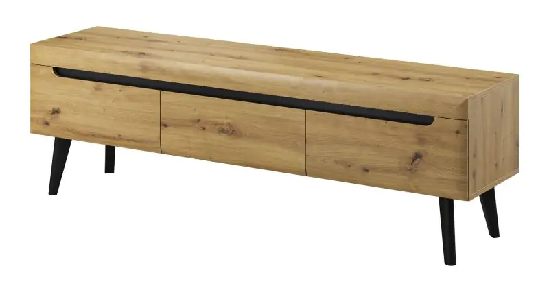 TV base cabinet with three drawers Polmadie 03, Colour: Artisan Oak / Black - Measurements: 50 x 160 x 40 cm (H x W x D).