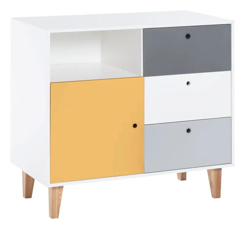 Children’s Chest of Drawers Syrina 03 | White/Grey/Yellow | 97 x 104 x 55 cm | Modern Storage