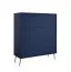 High Chest of Drawers Egaleo 05 | Dark Blue | 4 Doors | Metal Handles & Legs | 6 Compartments | 122.5 x 105.5 x 40.5 cm