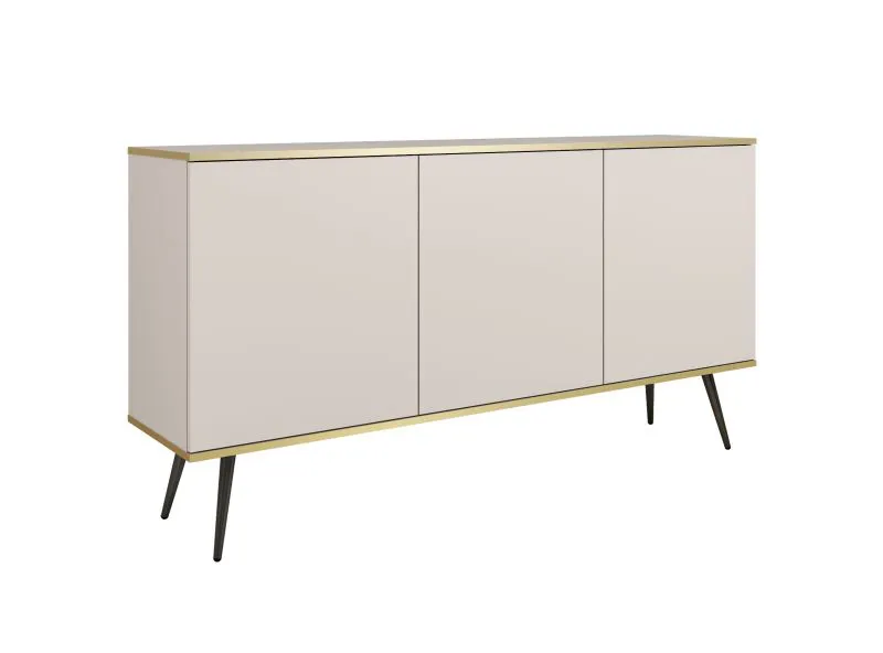 Modern Sideboard Horsham 57 | Beige | Push-to-Open | 6 Compartments | ABS Edges | Black Metal Legs