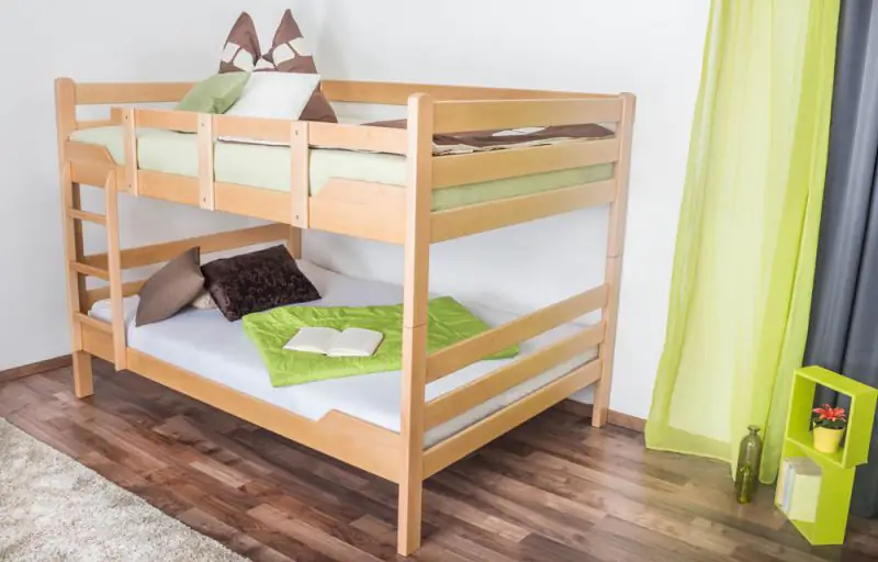 Adult bunk beds ' Easy premium line ' K16/n, head and foot part straight, solid beech wood natural - lying surface: 120 x 200 cm, divisible