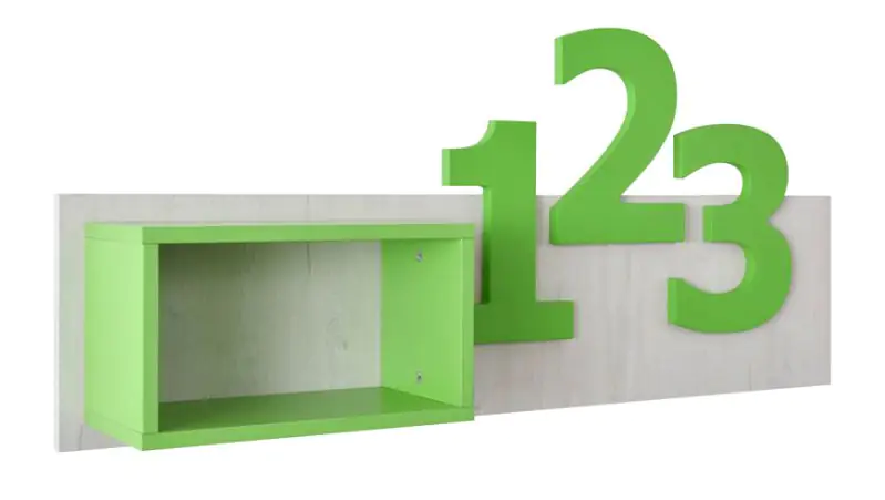 Children's room - Suspended rack / Wall shelf Luis 02, Colour: Oak White / Green - 54 x 120 x 22 cm (h x w x d)