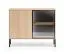 Chest of drawers | small | color: Lindberg oak | 1 glass door with aluminum frame | 4 compartments | incl. LED lighting | push-to-open function | 107 x 40 x 86 cm | legs: metal