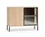 Chest of drawers | small | color: Lindberg oak | 1 glass door with aluminum frame | 4 compartments | incl. LED lighting | push-to-open function | 107 x 40 x 86 cm | legs: metal