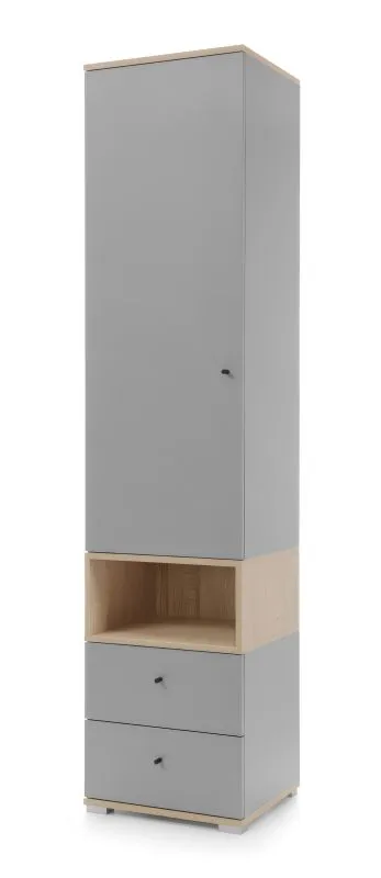 Simple Wardrobe 195 x 45 x 40 cm | Oak/Gray | 1 Hinged Door | 2 Drawers | 5 Compartments | ABS Edges | Youth Room