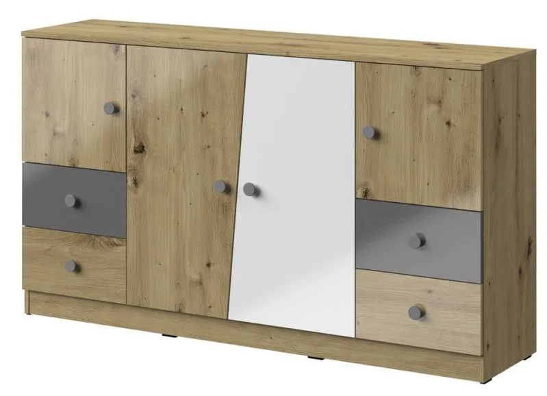 Chest of Drawers Sirte 06 | Oak / White / Grey High Gloss | 90 x 160 x 40 cm | Modern Storage Solution