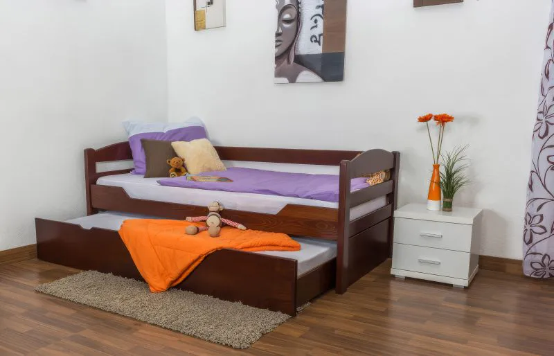 Children's Bed & Youth Bed Easy Premium Line K1/h/s | 2nd Pull-Out Bed | 2 Cover Panels | 90 x 200 cm | Solid Beech Wood Dark Brown