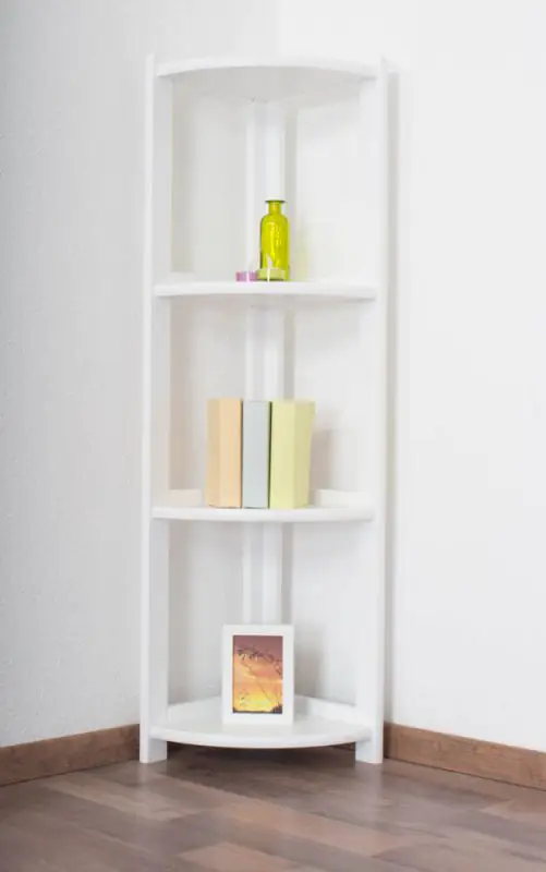 Shelf/corner shelf pine solid wood white lacquered Junco 61 - Size 125 x 40 x 30 cm