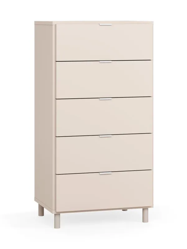 Narrow Chest of Drawers | 5 Soft-Close Drawers | Beige | 62.5 x 47 x 121 cm | Modern Minimalist Design