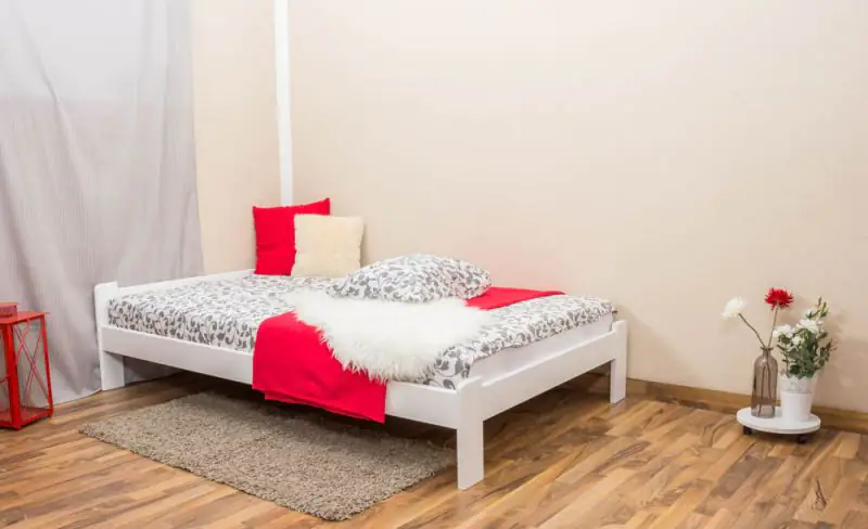 Single bed / Guest bed A8, solid pine wood, white finish, incl. slatted frame - 120 x 200 cm 