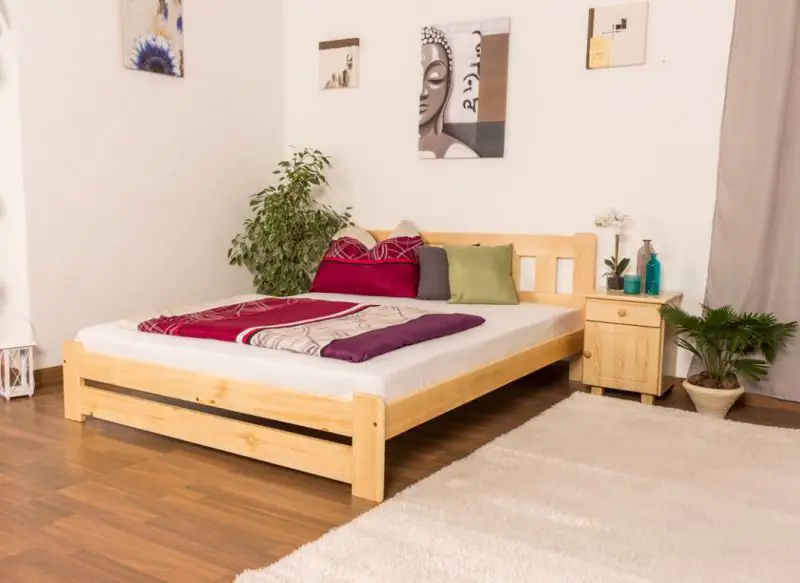 Double bed/guest bed pine solid wood natural A25, including slatted grate - Dimensions 160 x 200 cm