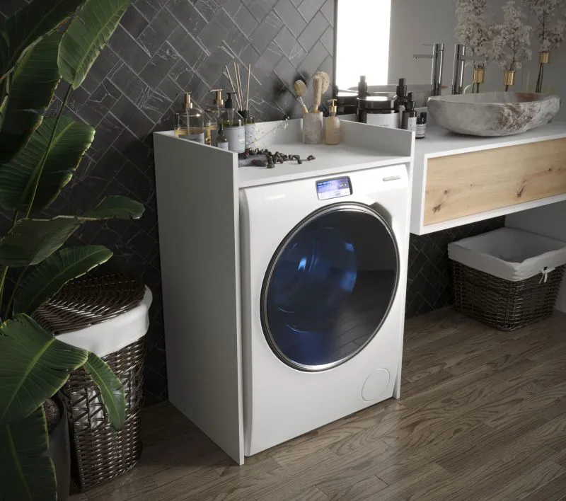 Washing Machine Cover for Karwendel 01 | White | 97.5 x 64 x 50 cm | 1 Shelf | Laminated Finish