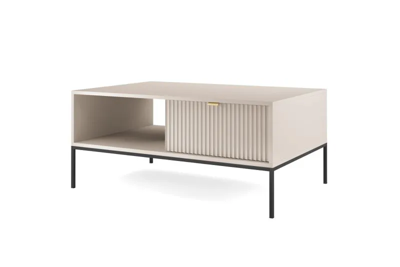 Simple Coffee Table Worthing 69 | Cashmere Finish | 1 Drawer & Shelf | ABS Edge Protection | 46 x 104 x 68 cm | Black Metal Legs
