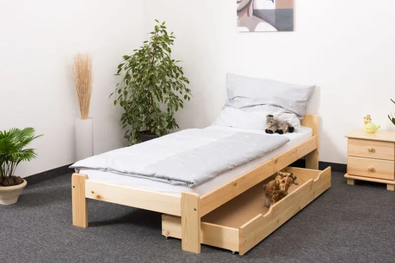 Single bed / guest bed solid pine wood natural A8, incl. slatted frame - Dimensions: 90 x 200 cm