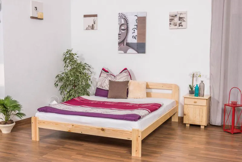 Double bed / guest bed solid pine wood natural A5, incl. slatted frame - dimensions 160 x 200 cm
