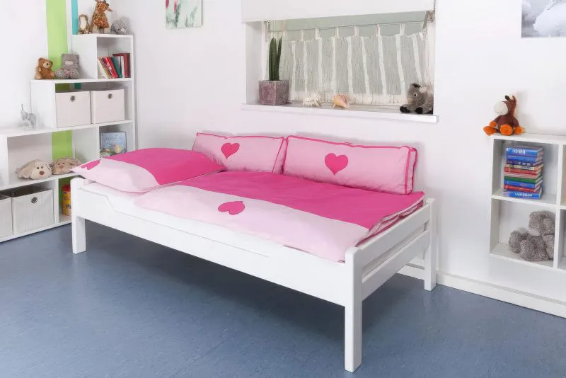 Children's bed / youth bed "Easy Premium Line" K1/1n, solid beech wood, white lacquered - Dimensions: 90 x 190 cm