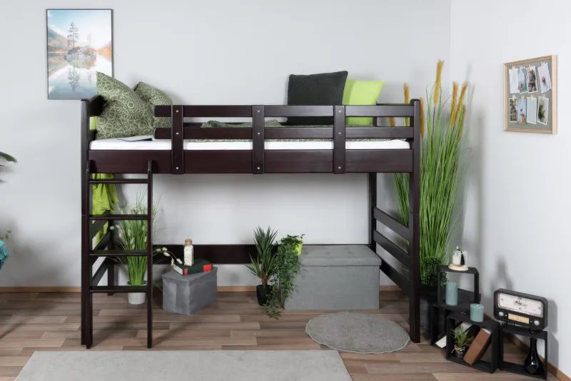 Loft Bed 90 x 190 cm | Easy Premium Line K22/n | Solid Beech Wood | Chocolate Brown | Convertible