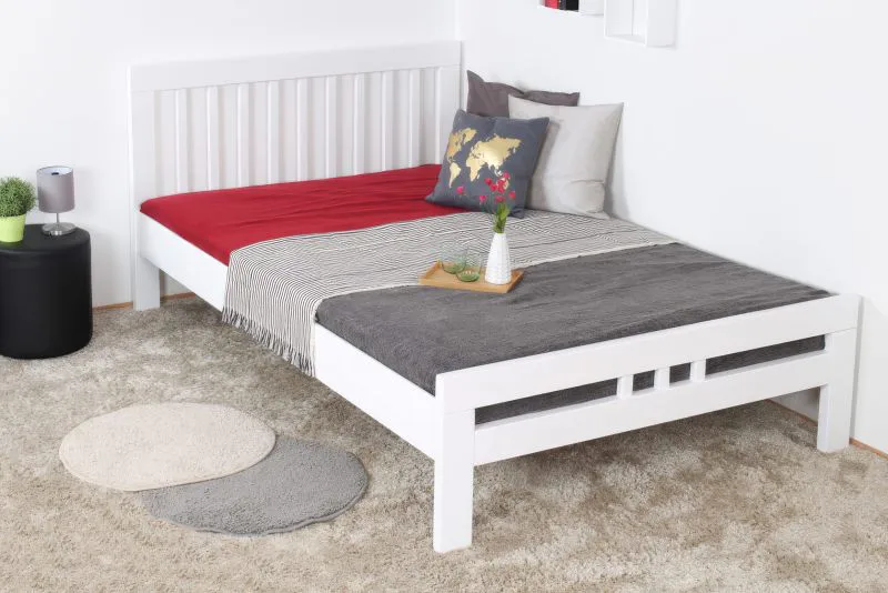Easy Premium Line Double Bed K8 | Extra Length 140 x 220 cm | Solid Beech Wood | White Lacquered