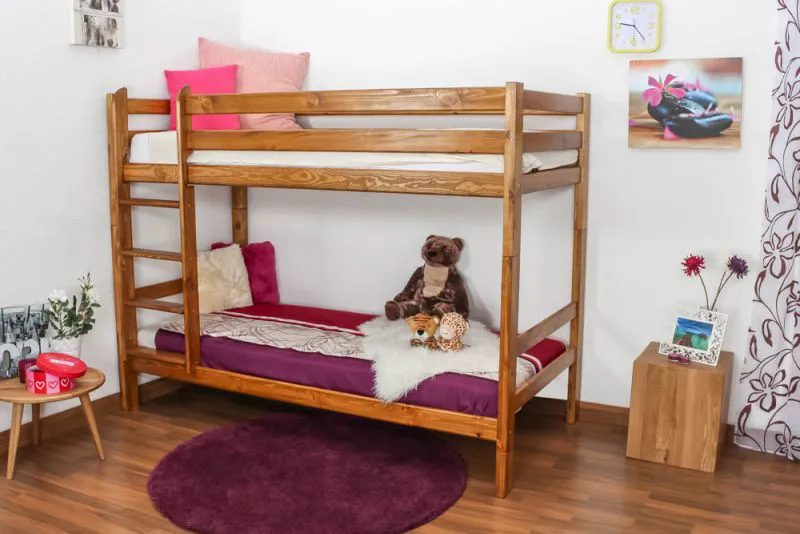 Bunk Bed for Children Solid Pine Oak Look A16 | 90 x 200 cm | Divisible, Slatted Frames Included