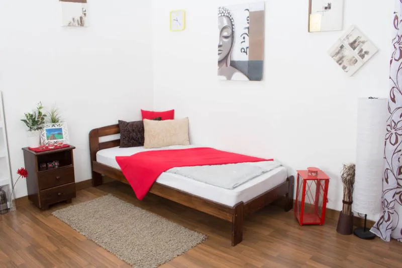 Single bed / guest bed solid pine walnut A5, incl. slatted frame - dimensions 90 x 200 cm