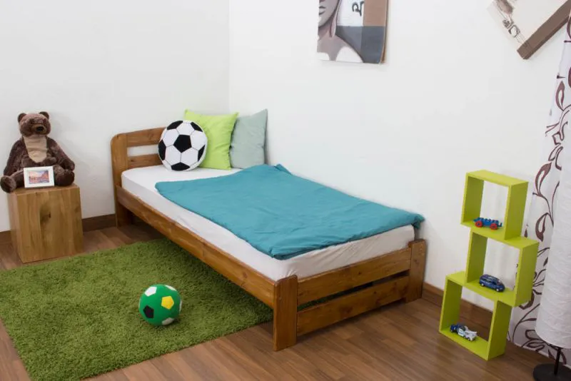 Children's Bed / Youth Bed Solid Pine Wood Oak A7 | 90 x 200 cm | Slatted Frame Included | Modern Design