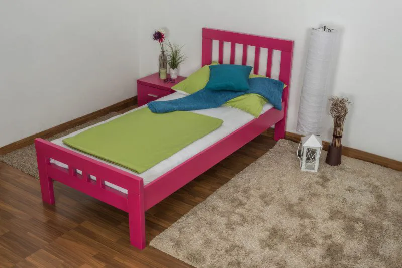 Single bed "Easy Premium Line" K8, solid beech wood, pink lacquered - mattress base: 90 x 200 cm