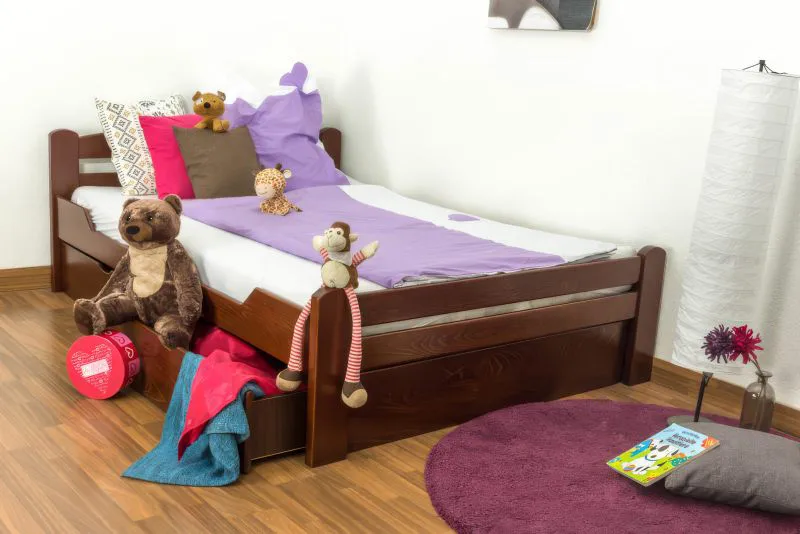 Youth Bed Easy Premium Line K4 | 140 x 200 cm | Solid Beech Wood | Dark Brown | 2 Drawers & Cover Panel