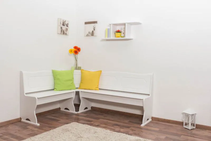 Corner Bench Solid Pine Wood White Junco 243 | L-Shaped Dining Bench | 140 x 180 cm | Modern Design
