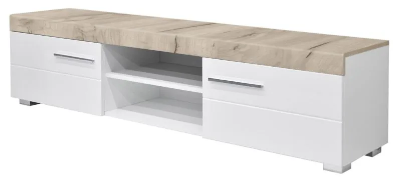 TV base cabinet Colmenar 03, Colour: Grey Oak / Glossy White - Measurements: 46 x 180 x 40 cm (H x W x D)