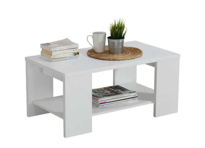 Modern White Coffee Table Lazarevac 02 | One Shelf | ABS Finish | 41.5 x 90.5 x 50.5 cm | Simple Design