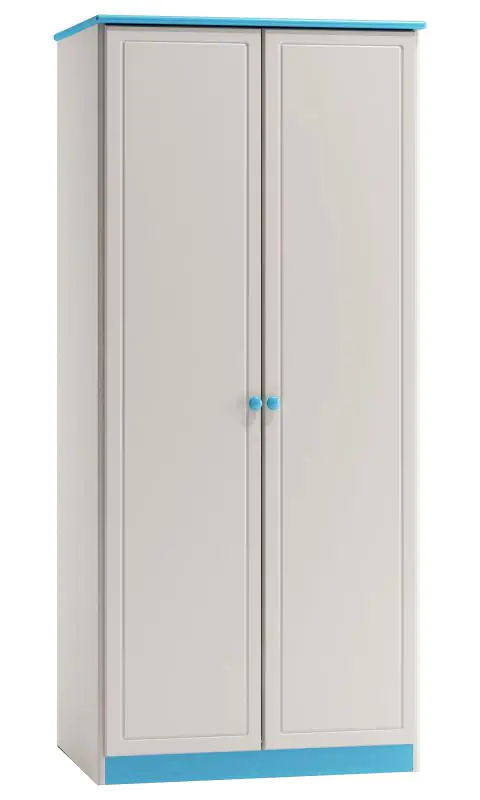 Wardrobe 008, solid pine wood, blue/white - H160 x W90 x D60 cm 