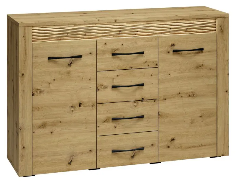 Chest of drawers Glostrup 07, Colour: Oak - Measurements: 94 x 138 x 40 cm (h x w x d), with 2 doors, 4 drawers and 4 compartments