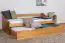 Single bed / Functional bed solid pine wood, Alder colour 93, incl. slatted frame - 90 x 200 cm (W x L)