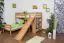 L-Shaped Bunk bed Moritz, solid beech wood, with shelf and slide, clearly varnished, incl. slatted frames - 90 x 200 cm